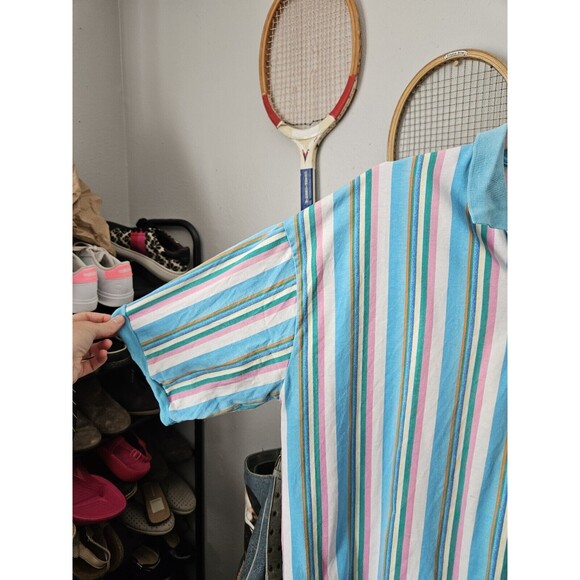 Duxbak The Original Mens Short Sleeve Retro Vintage Striped Polo Shirt Large VTG - Picture 2 of 11